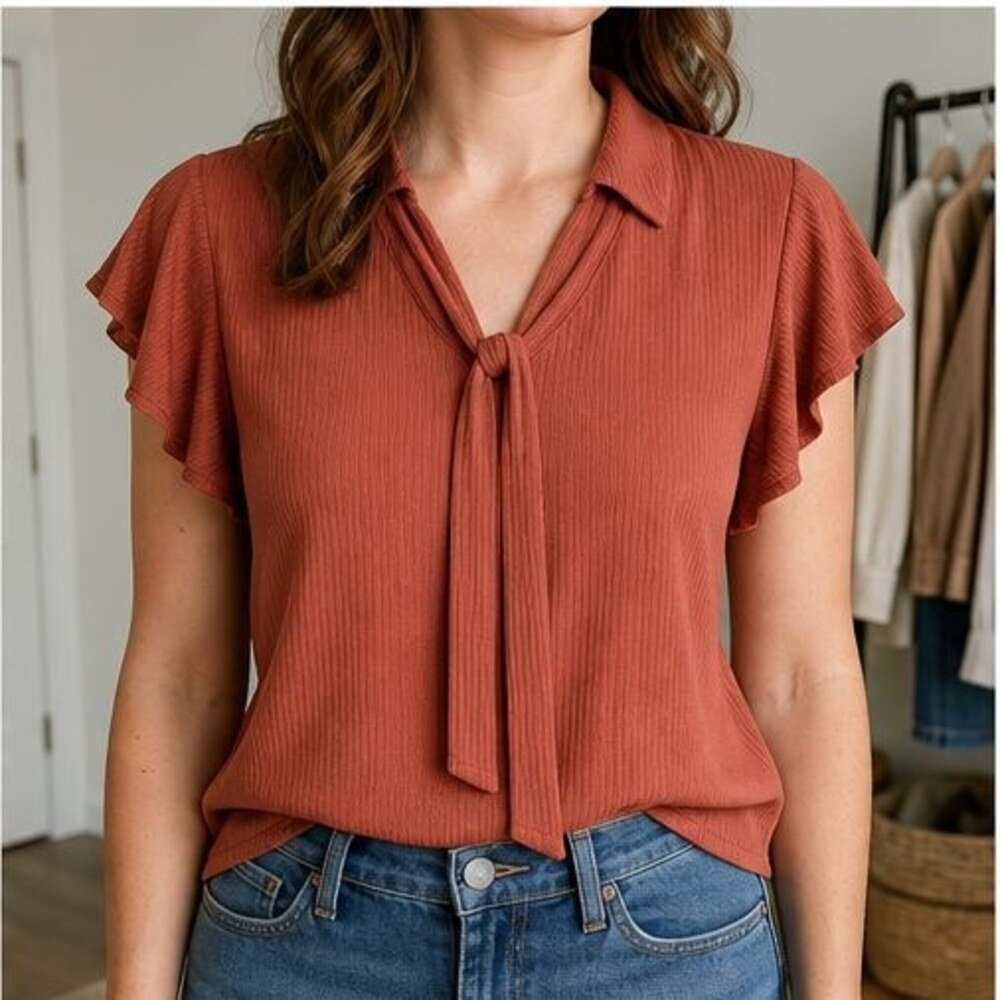 Rust V Neck Top - Picture 2 of 6